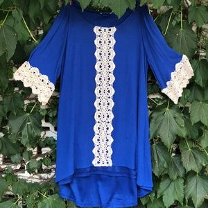 Entro Long Sleeve High-Low Lace Accent Dress